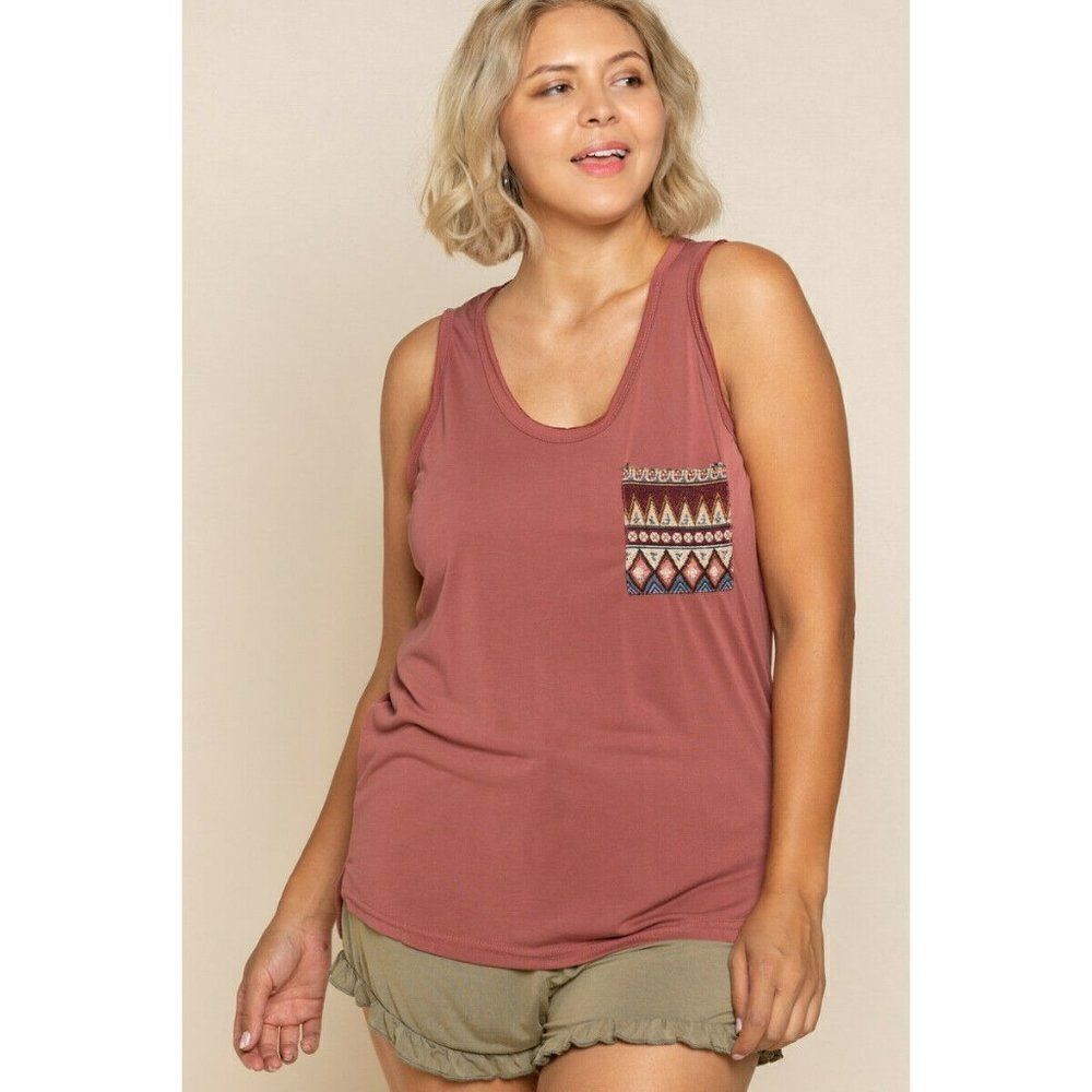 SALE! POL Clothing Plus Size Aztec Rose Tank Shirt Top Terra Cotta Spring Summer